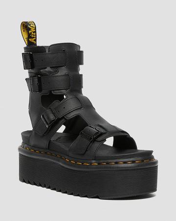 Black Women's Dr Martens Giavanna Leather Platform Gladiator Sandals | CA 296EBC